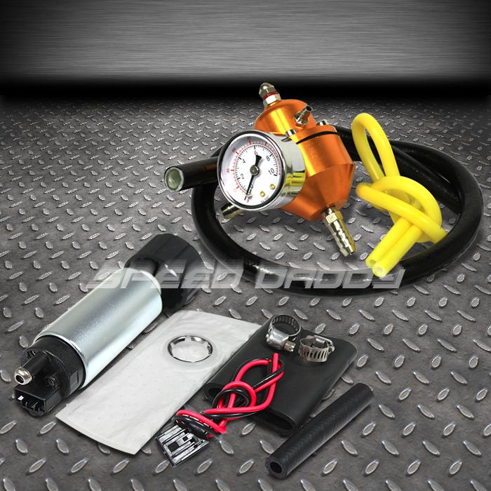 0-140psi adjustable fuel pressure regulator+gauge+255 lph electronic pump gold