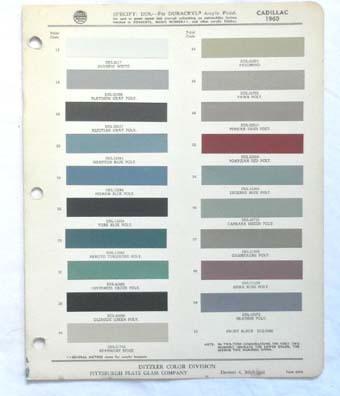 1960 cadillac ppg  color paint chip chart all models original 
