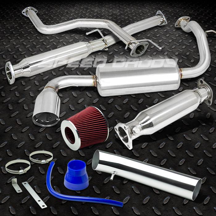 4-2-1 racing header manifold+piping exhaust+red short ram air intake civic eh ej