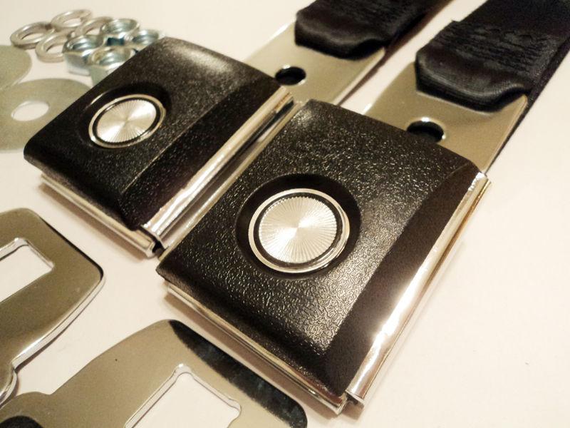 NEW VINTAGE DELUXE STYLE BLACK SEAT BELTS MUSCLECAR HOTROD RESTOMOD GASSER KIT, US $79.95, image 2