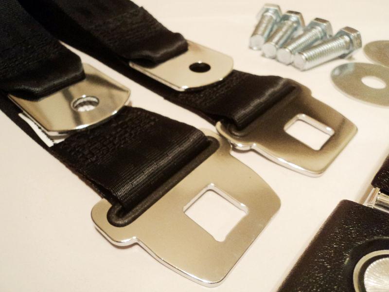 NEW VINTAGE DELUXE STYLE BLACK SEAT BELTS MUSCLECAR HOTROD RESTOMOD GASSER KIT, US $79.95, image 3