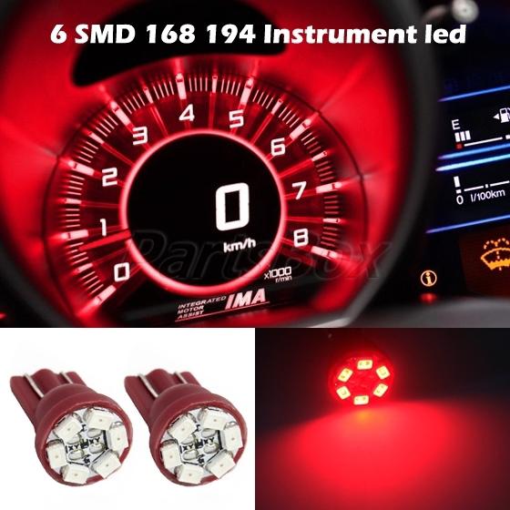 2x super red t10 wedge 6-smd led dashboard instrument panel indicator light