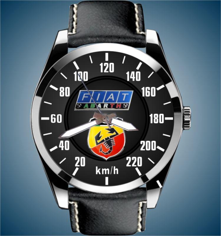 A fiat abarth 500 220 km/h speedometer meter auto art black leather band watch