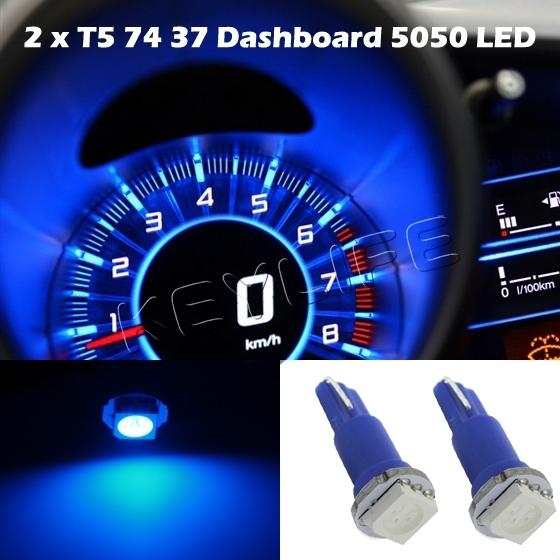 2 pcs t5 74 5050 1-smd car dashboard gauge side led light bulbs lamp 12v blue