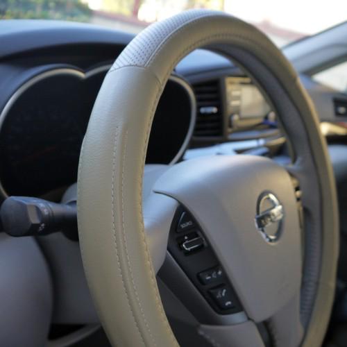 Fit Hyundai Kia Subaru Beige Leather Steering Wheel Cover Kit 57006 14