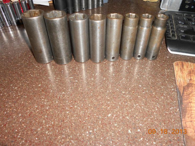 9 pieces snap on 1/2" drive deep impact sae sockets 1/2" through 1"