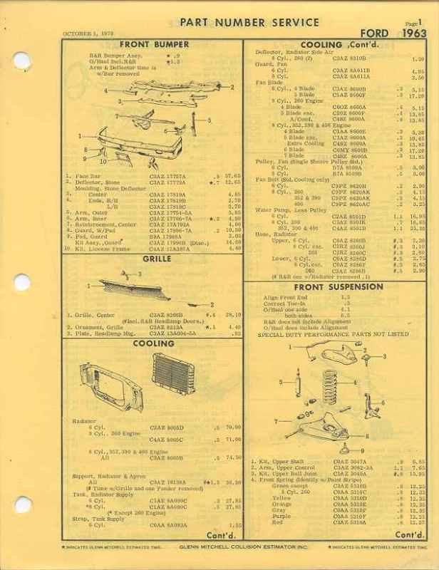 Find 1963 Ford Full Size Parts Manual 63 Galaxie 500 XL Custom 406 390