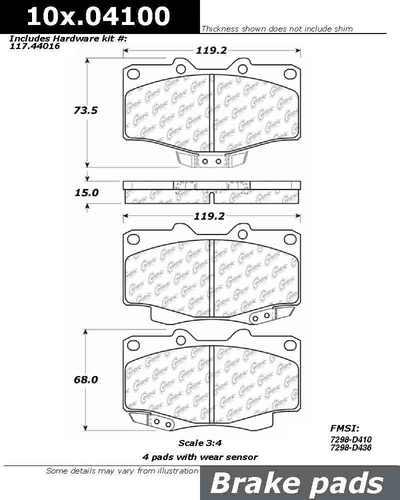 Centric 100.04100 brake pad or shoe, front-oe formula brake pads w/hardware