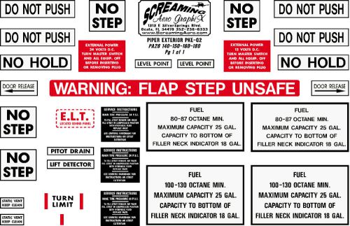 Piper pa28 140,150,160,180 exterior placard kit free shipping