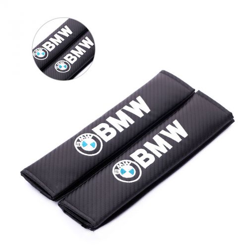 2pcs carbon fiber + embroidery car seat belt cover pad shoulder cushion for bmw