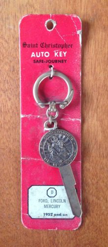 Vintage saint christopher blank auto key w/chain-1952+ ford,lincoln,mercury- nos