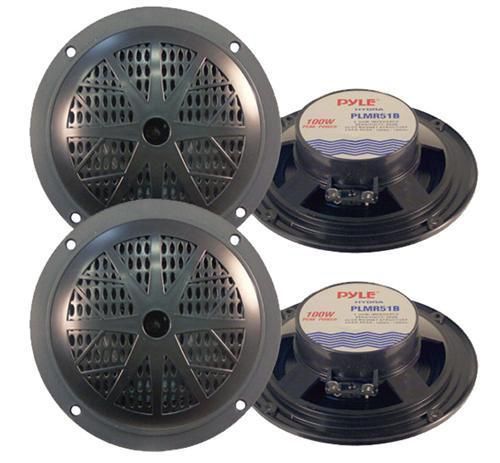 4 new pyle 100 watts 5.25&#039;&#039; black marine boat yacht waterproof speakers system