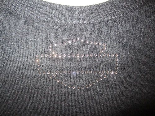 Harley-davidson women&#039;s long sleeve sweater bar &amp; shield w/crystal bling med nwt