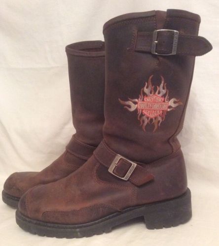 Harley davidson brown leather engineering riding boot mens sz 8.5m preowned