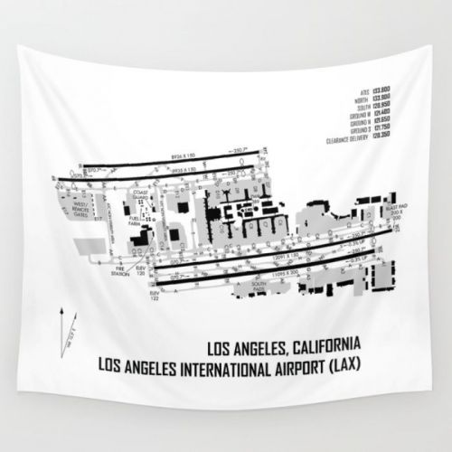 Lax airport chart - 51x60 wall tapestry