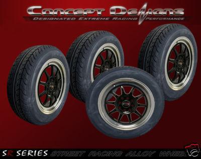 15" evoke c10 wheel rim tire package 4 lug glossblack  new