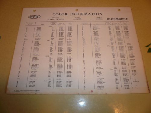 1950 - 1960 oldsmobile dupont duco delux color information chart - vintage