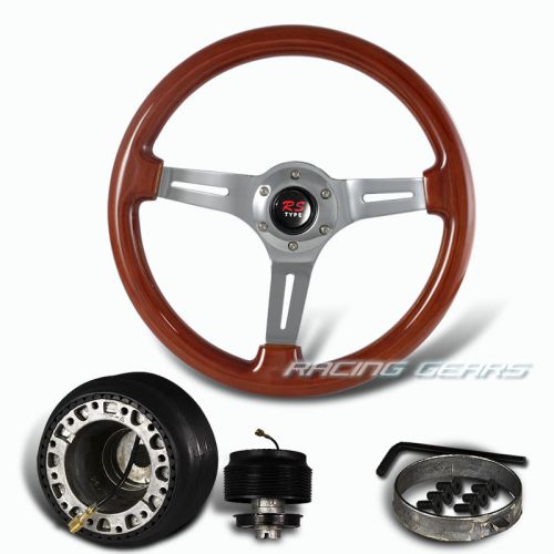 For honda 6 hole bolt 345mm classic wood grain deep dish steering wheel + hub