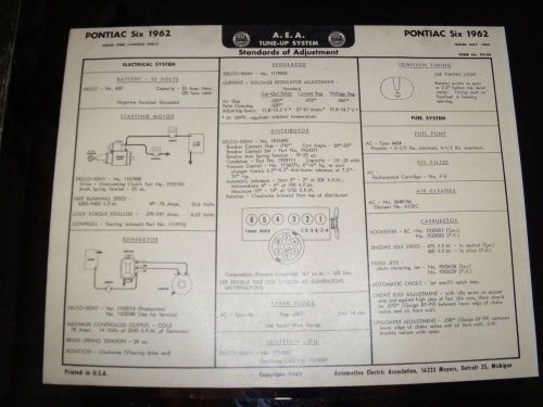 1 x vintage aea,1962 pontiac canada, 6cyl,tune up chart-laurentian,parisienne,