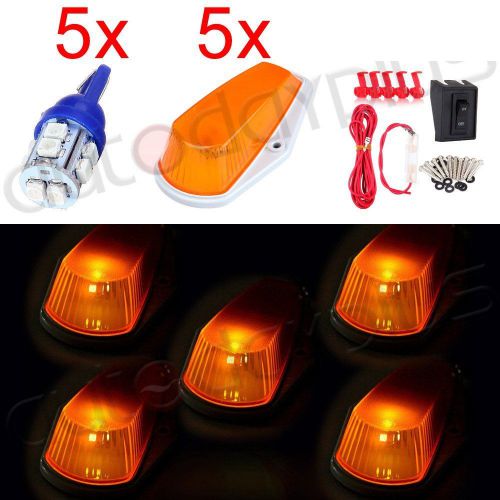 5x blue 10smd led car truck cab marker amber running light lamps w/  wiring kit