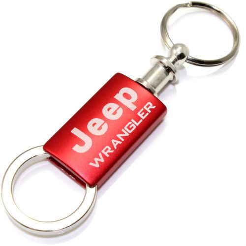 Jeep wrangler red logo metal aluminum valet pull apart key chain ring fob