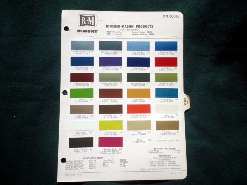 1971 dodge rinshed mason automotive color chips chart original scheme brochure