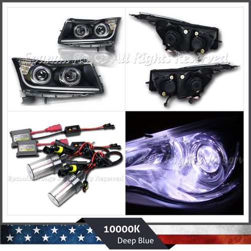 For 11-15 chevy cruze led drl bar projector headlights black+10000k blue ac hid