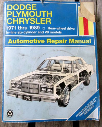 Haynes crysler dodge plymouth repair manual 1971 - 1989 used 30050