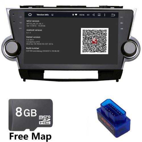 Android 5.1 stereo gps navi of toyota highlander video gps map free obd2 scanner