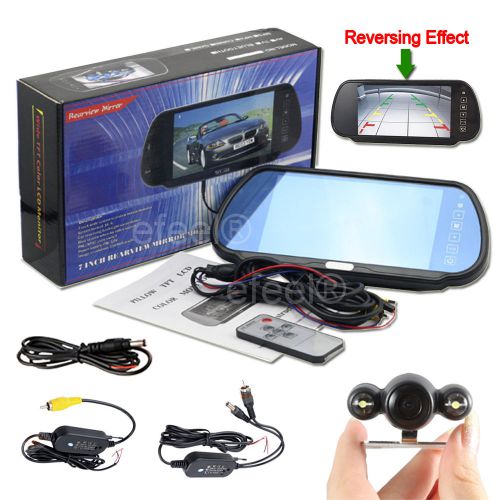 7&#034; tft lcd car rear view backup monitor+wireless parking night vision camera kit