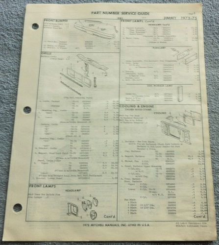 1973 74 75 gmc jimmy parts manual service guide illustrations - numbers