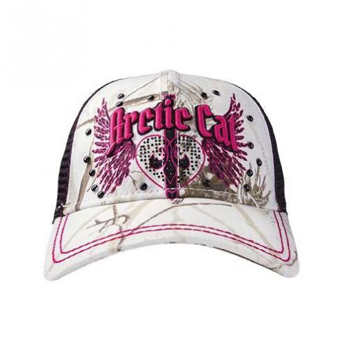 Arctic cat women&#039;s rhinestone camo mesh back hat / cap - white - pink 5273-105