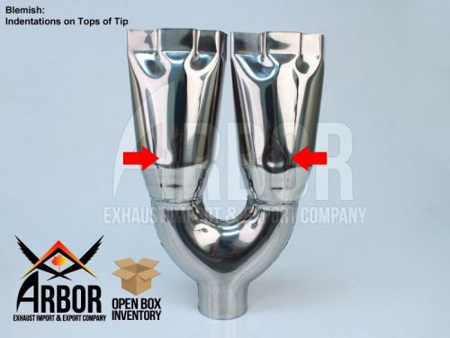 2.25&#034; inlet 13.5&#034; long stainless steel chevy dual bowtie exhaust tip - blemished