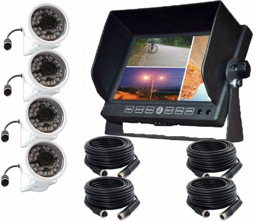 7&#034; quad monitor 4x 4pin reversing ccd camera 33ft nightvision waterproof / truck