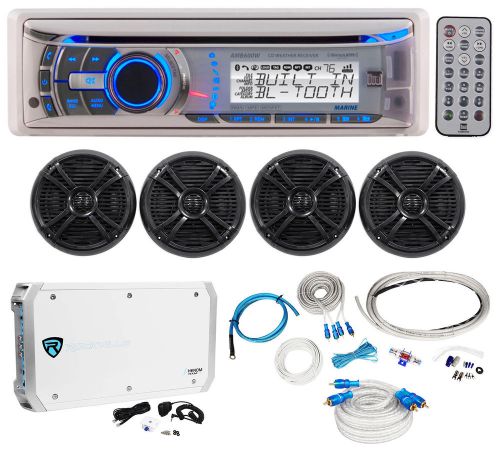 Dual amb600w marine cd stereo+(4) rockville 8&#034; boat speakers+6-ch amp+amp kit