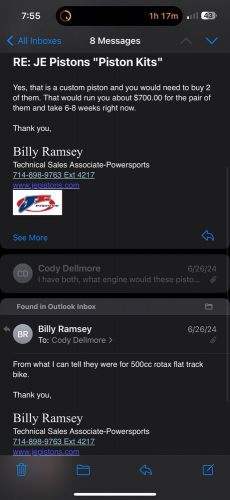 Custom je pistons for 500cc rotax engine