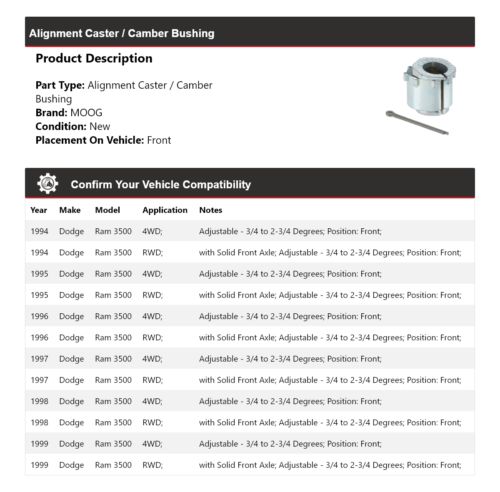 For 1994-1999 Dodge Ram 3500 Alignment Caster / Camber Bushing Front MOOG 1994, US $155.73, image 7