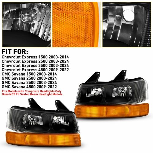 For 03-2024 Chevy Express/GMC Savana 1500-4500 Headlights Lamps Black Left+Right, US $116.99, image 8