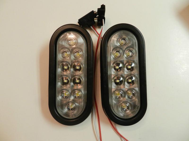 (2) clear/white led oval trailer truck reverse/ back up/ fog light with grommet 
