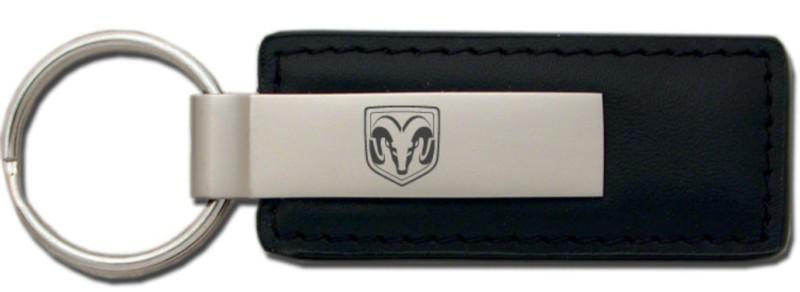 Chrysler ram head logo black leather keychain / key fob engraved in usa genuine