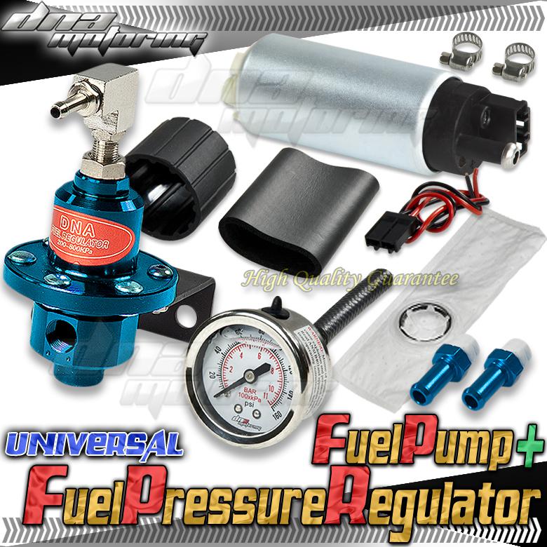 Blue ajudstable fuel pressure regulator /w oil gauge+255lph fuel pump 0-160-psi