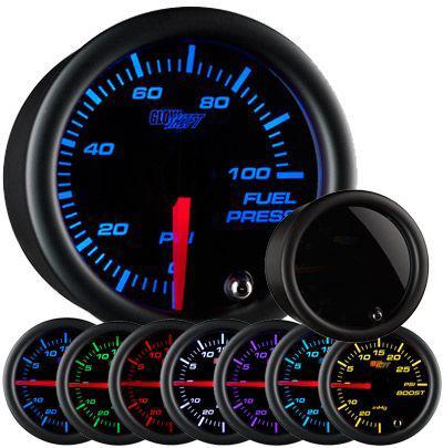 Diesel truck glowshift tinted 7 color series fuel pressure gauge black