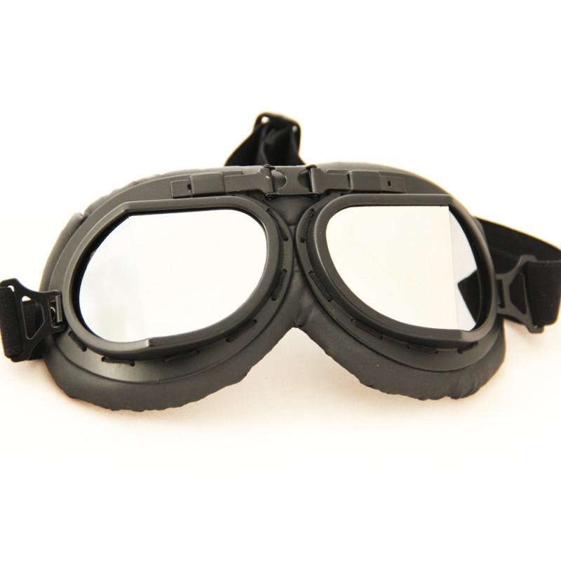 Motorcycle german wwii raf aviator vintage pilot half helmet goggles silver lens