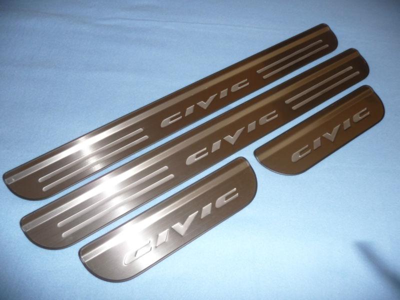 Honda civic door sills 2 tone 4 door scuff plates stainless steel sill chrome 
