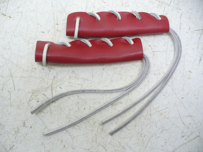 Vintage red & white leather handlebar lever covers