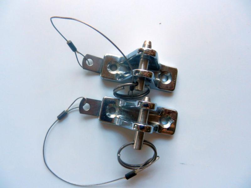 Bimini top set of hinges with pin and lanyard, stainless