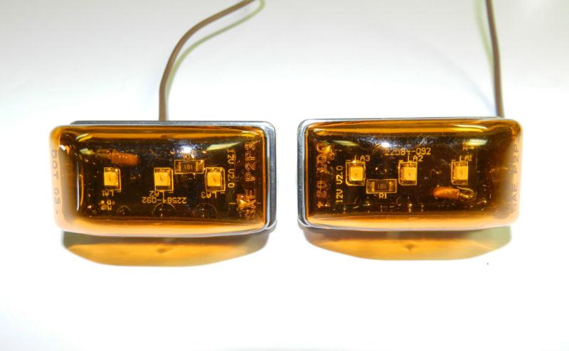 (2) led light amber 1-1/8 x 2-1/8 stud mount clearance marker trailer 3 diode