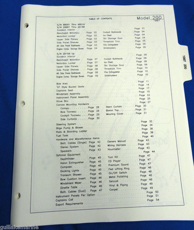 Vintage coablt 200 boat parts book diagrams & part numbers for 1997