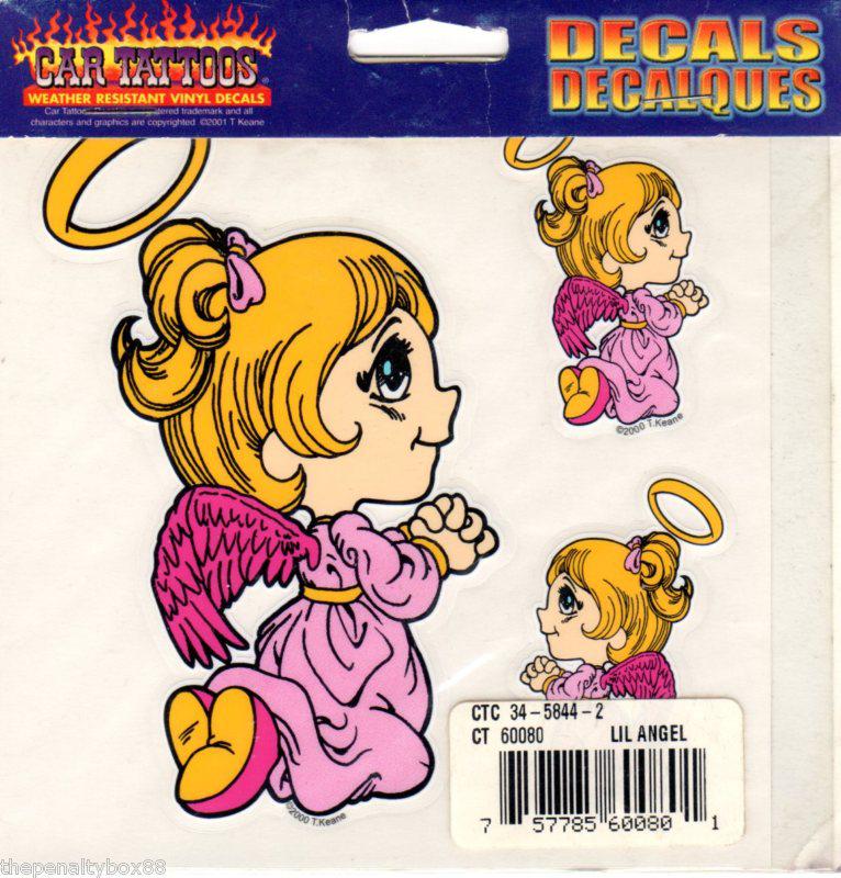 5" car decal pink blond angel + 2 x 2" little motorcyle boat laptop sticker