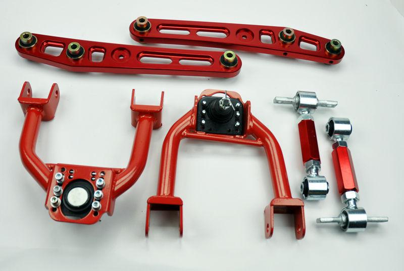 Honda & acura tubular front & rear camber kit & lower control arms - red